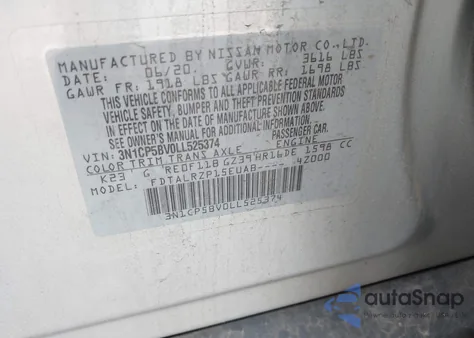 2020 Nissan Kicks S Xtronic Cvt from USA, damaged, VIN 3N1CP5BV0LL525374
